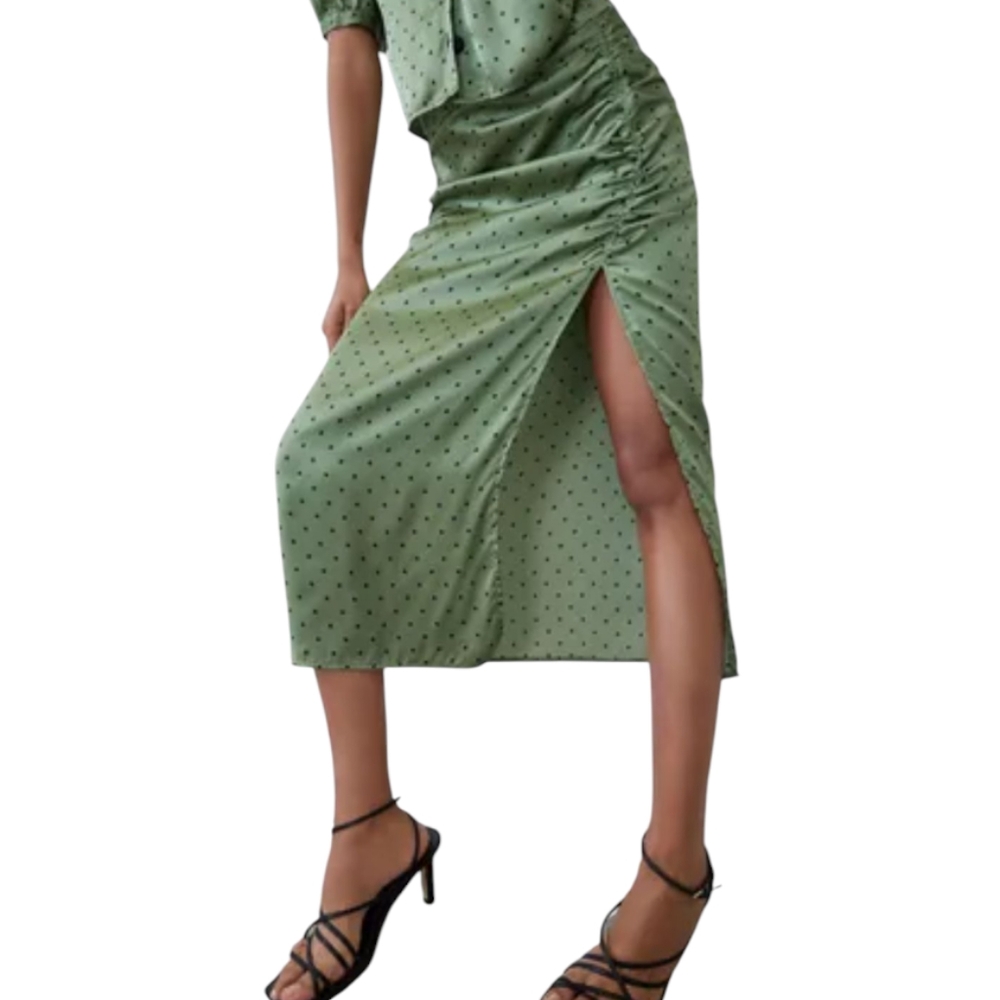 Zara Satan Green Polka Dot Women's Skirt EUC Size Large